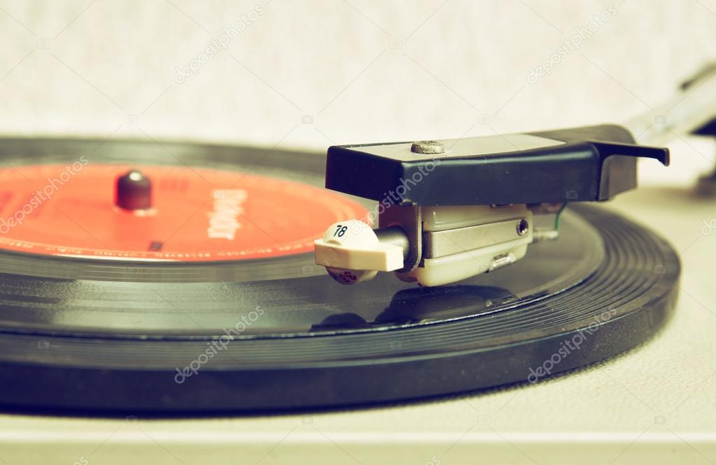 Close up image of old record player. selective focus