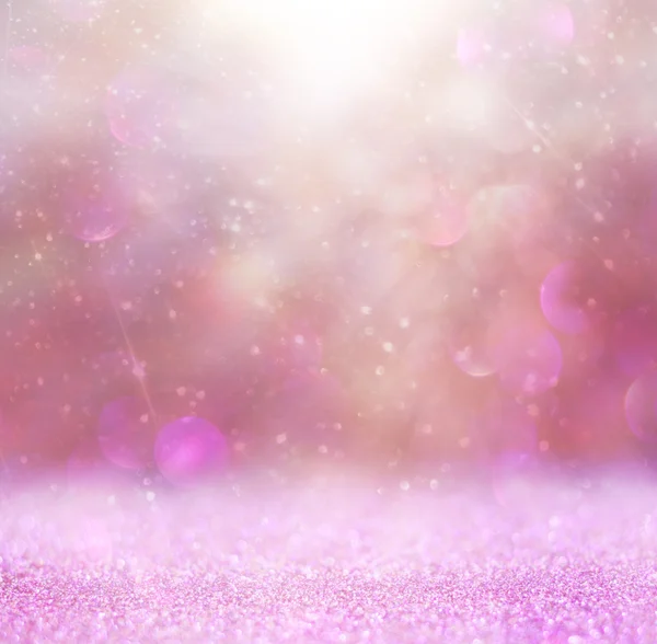 Abstract photo of light burst among trees and glitter bokeh lights. image is blurred and filtered . — Stock Photo, Image