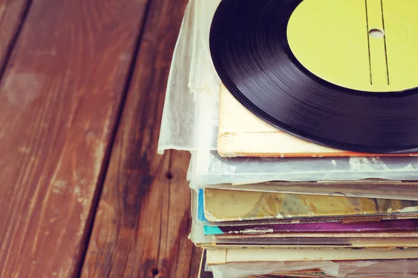 Records stack and old record. vintage filtered — Stock Photo, Image