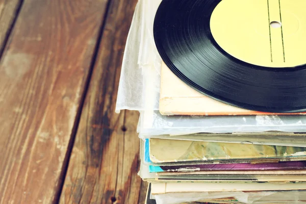 Records stack and old record. vintage filtered — Stock Photo, Image