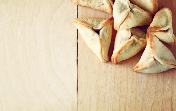 Hamantaschen 饼干或哈曼耳朵为普珥节庆祝活动 (犹太节日) — 图库照片