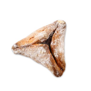 Hamantaschen kurabiyeleri ya da Purim kutlamaları için haman kulakları (Yahudi bayramı). beyaz üzerine izole