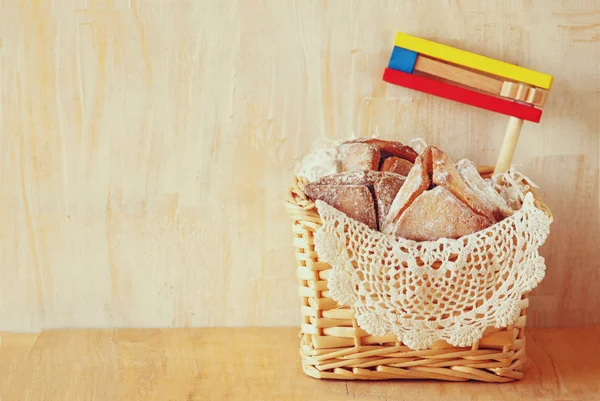 Hamantaschen cookies or hamans ears Purim celebration (jewish holiday). filtered image — Stock Photo, Image