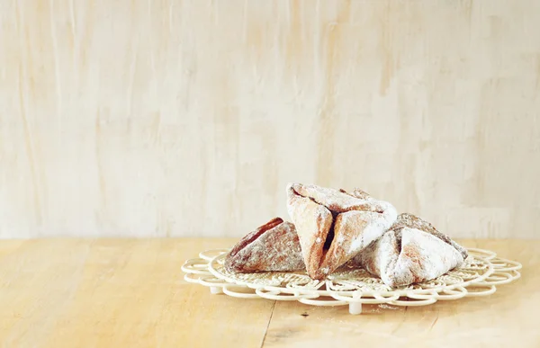 Hamantaschen クッキーまたは hamans 耳プリムのお祝い (ユダヤ人の休日) — ストック写真