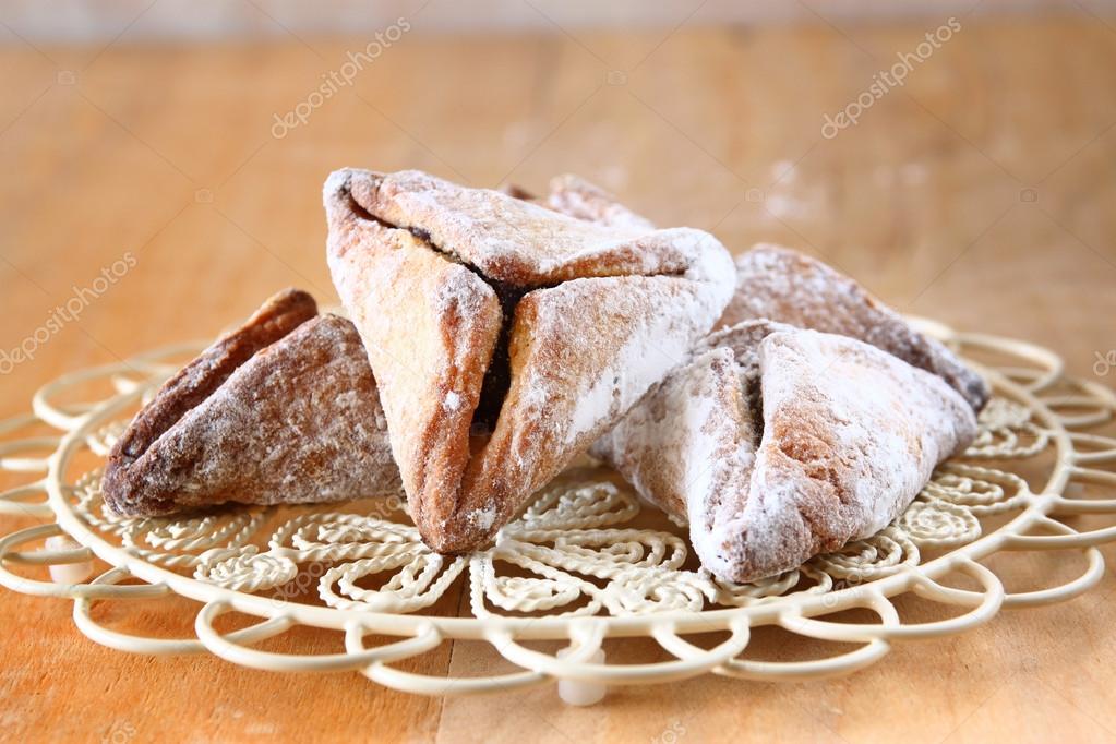 Hamantaschen cookies or hamans ears Purim celebration (jewish holiday