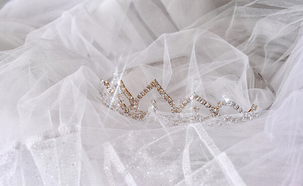 Wedding vintage crown of bride and veil. wedding concept