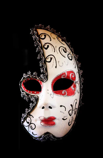 Dramatic and mysterious half moon carnival mask isolated on black — Stock Photo, Image