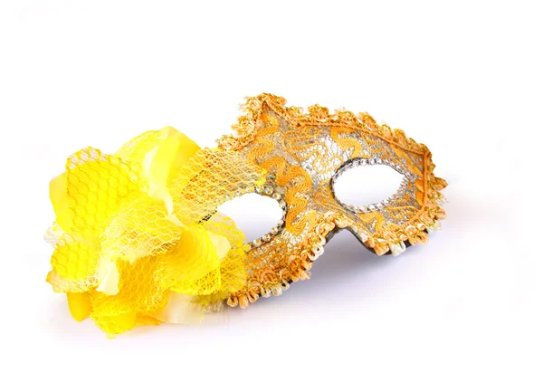 Жовта маска карнавалу ізольована на білому — стокове фото