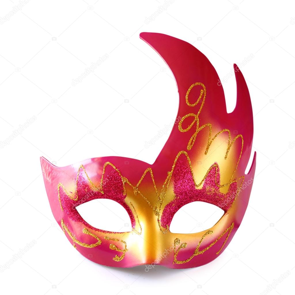 Pink and gold carnival mask isolated on white