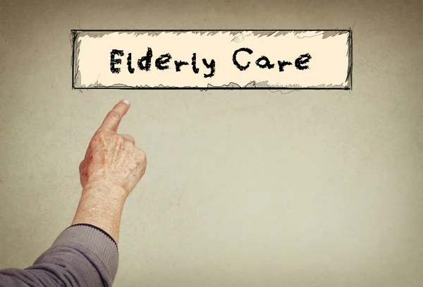 Senior man hand pointing at text box with the phrase pension plan. room for text — Stock Photo, Image