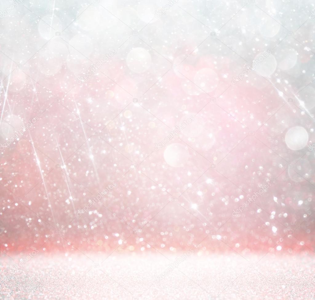 bokeh lights background with multi layers and colors of white, pink,  silver and blue