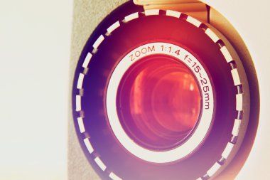 close up of old 8mm Film Projector lens. room for text. retro style image clipart