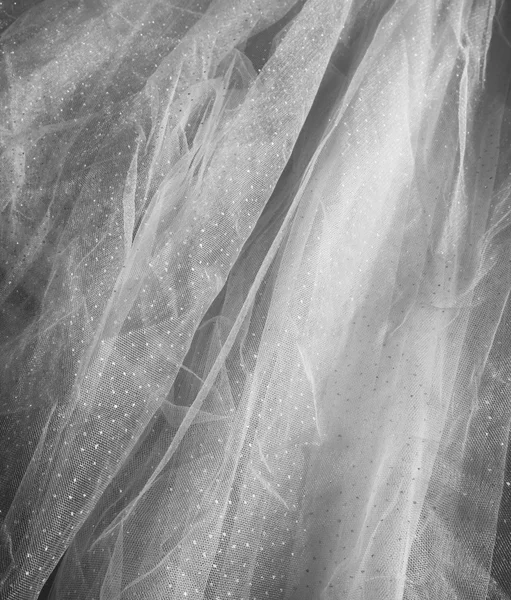 Black and white photo of Vintage tulle chiffon texture background. wedding concept — Stockfoto