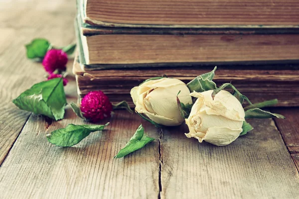 Rosas secas y libros — Foto de Stock