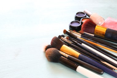 top view of Vintage Make Up set. filtered image.