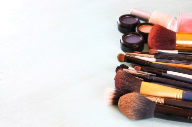 top view of Vintage Make Up set. filtered image.
