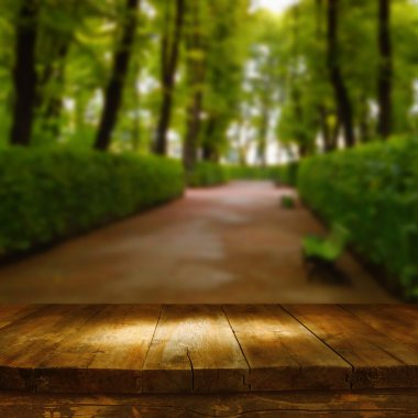 antika ahşap tahta masa önünde rüya gibi sonbahar soyut park peyzaj