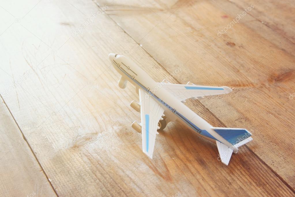Toy airplane on table