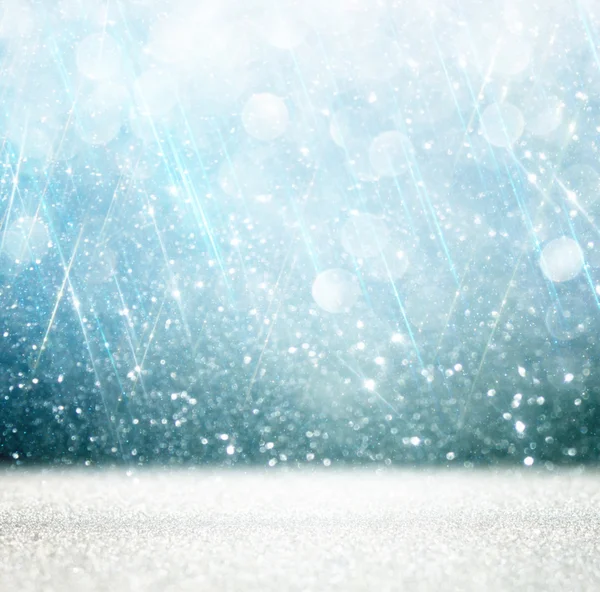 Bokeh lights background with multi layers and colors of white silver and blue. — Stock Photo, Image