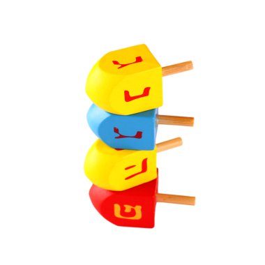 ahşap renkli sevinçler (iplik üst) üzerinde beyaz izole hanukkah Yahudi tatil için.
