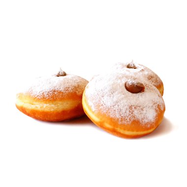 Çörek imajı. Beyaz üzerine izole edilmiş. Yahudi bayramı Hanuka sembolü.