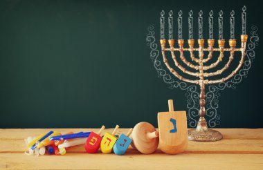 Menorah and wooden dreidels