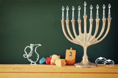 Menorah and wooden dreidels