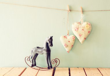Rocking horse and fabric hearts