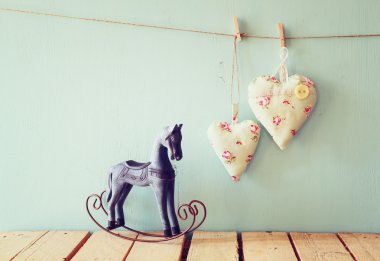 Rocking horse and fabric hearts