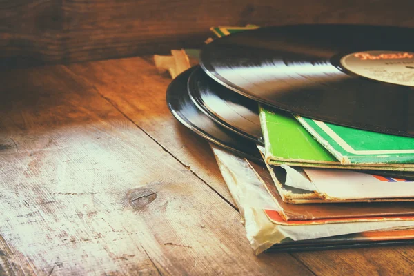 Records stack with record on top — Stock Photo, Image