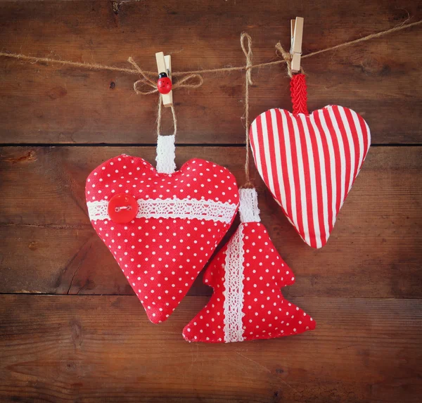 Christmas fabric hearts — Stock Photo, Image