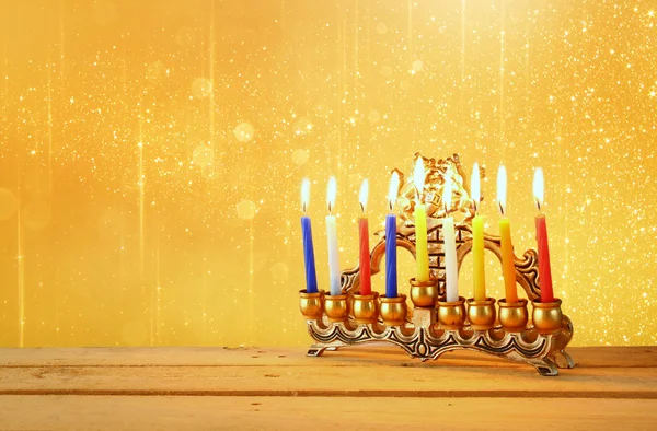 image of jewish holiday Hanukkah with menorah (traditional Candelabra)
