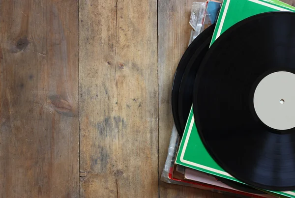 Records stack with record on top — Stock Photo, Image