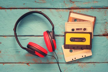 Cassette tapes with headphones clipart