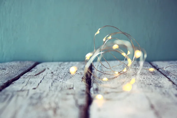 Christmas warm gold garland lights — Stock Photo, Image