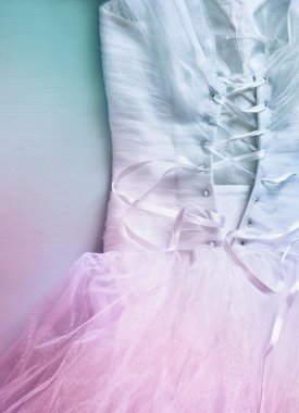 Düğün elbisesi korse arka glitter kaplaması ile. Düğün kavramı. Vintage filtre ve görüntü tonda