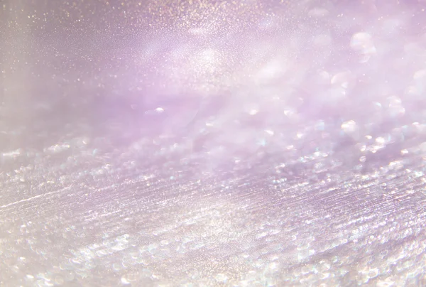 Glitter vintage lights background. light silver, purple and pink. defocused. — Stok fotoğraf