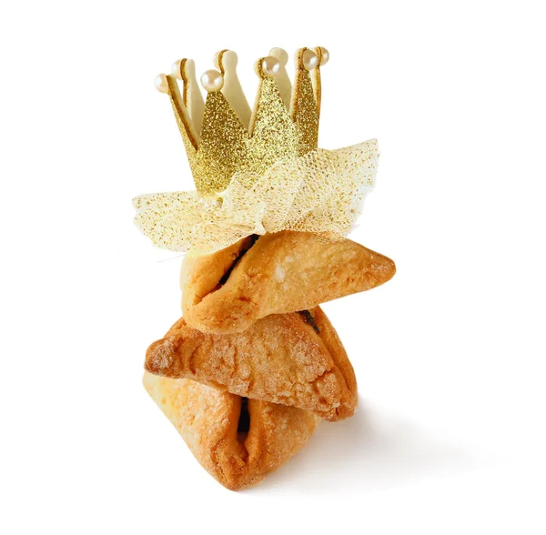 Galletas de celebración Purim (fiesta de carnaval judío). enfoque selectivo. aislado en blanco — Foto de Stock