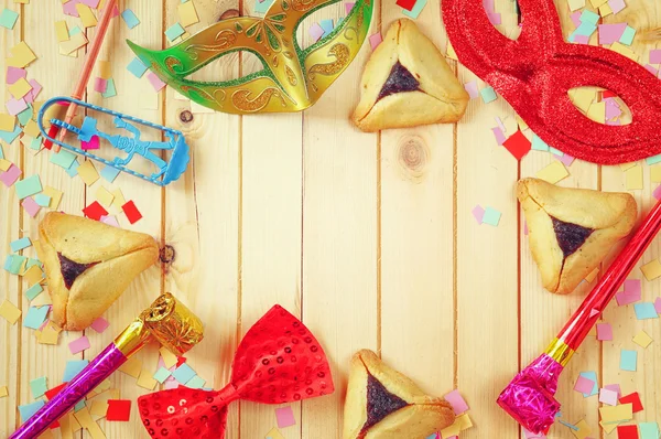 Conceito de celebração Purim (feriado de carnaval judaico). foco seletivo — Fotografia de Stock