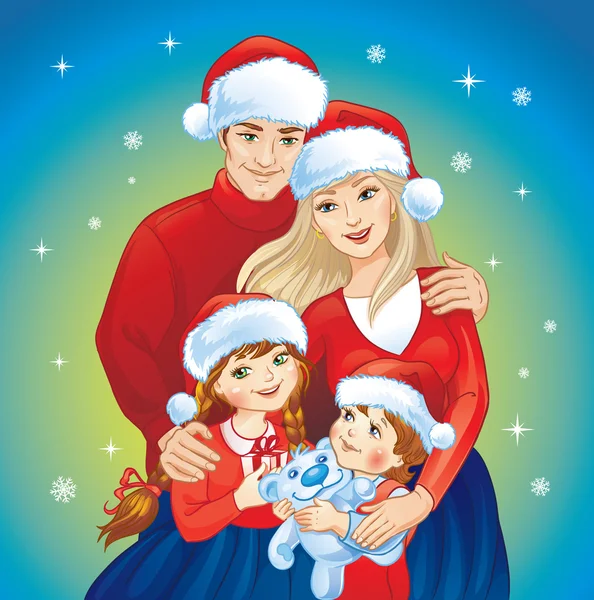 Ilustración de la familia de Navidad — Vector de stock