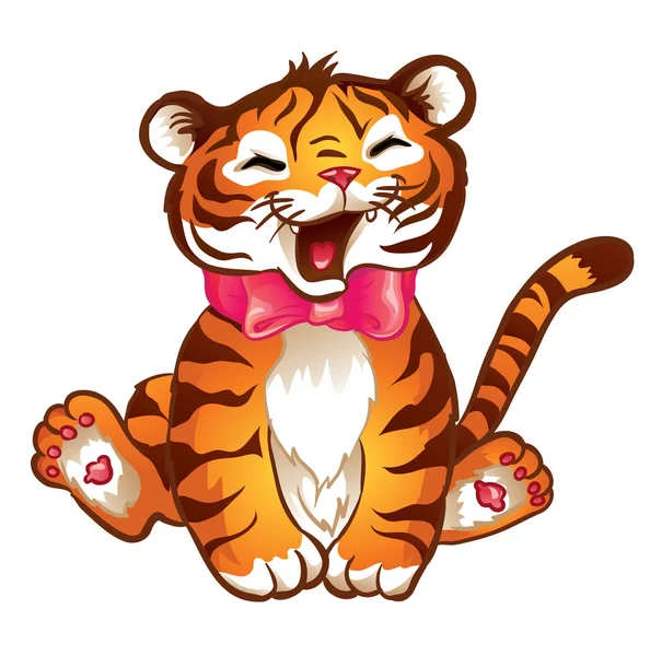 Cheerful tiger pink bow — Stock Vector