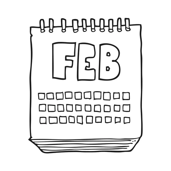 Calendário cartoon preto e branco mostrando mês de fevereiro —  Vetores de Stock