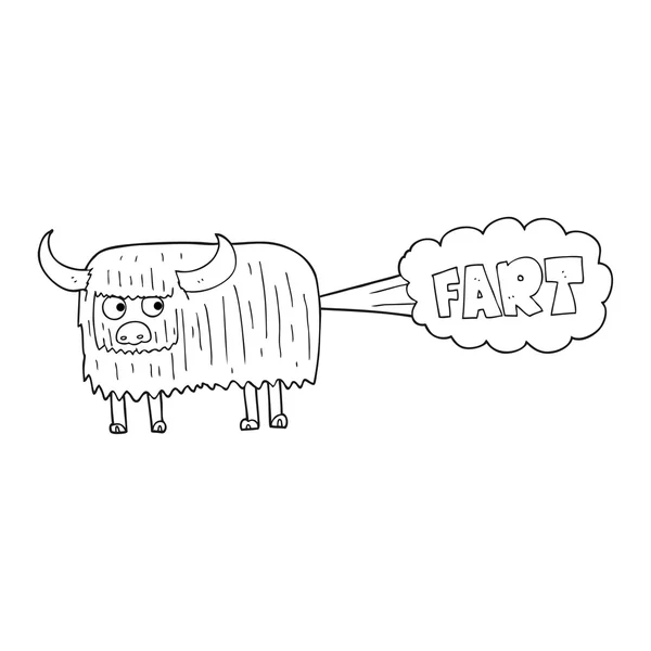 Black and white cartoon hairy cow farting — Stock Vector