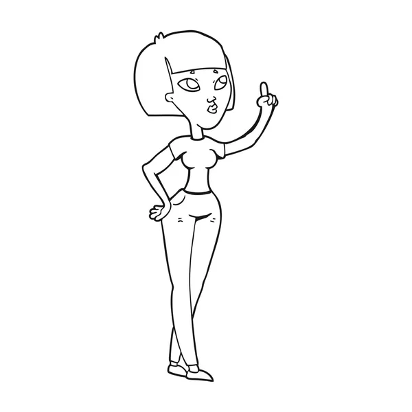 Mujer de dibujos animados en blanco y negro haciendo una pregunta — Vector de stock