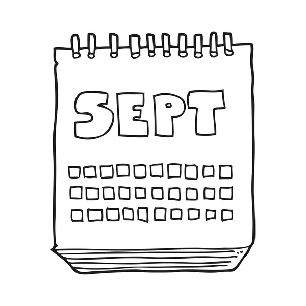 Fekete-fehér rajzfilm naptár találat szeptember hónapban — Stock Vector