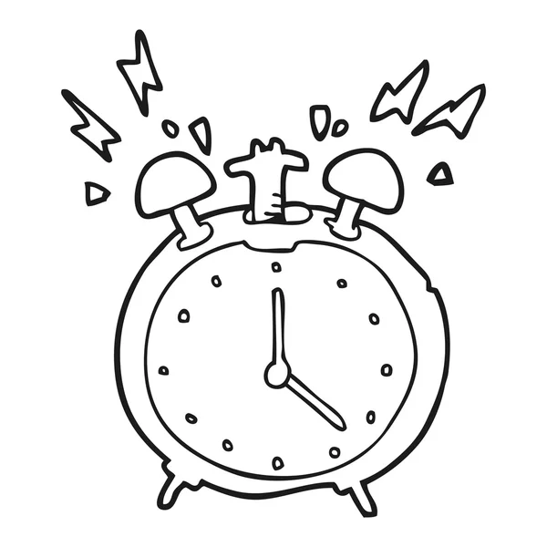 Black and white cartoon ringing alarm clock — Stock Vector