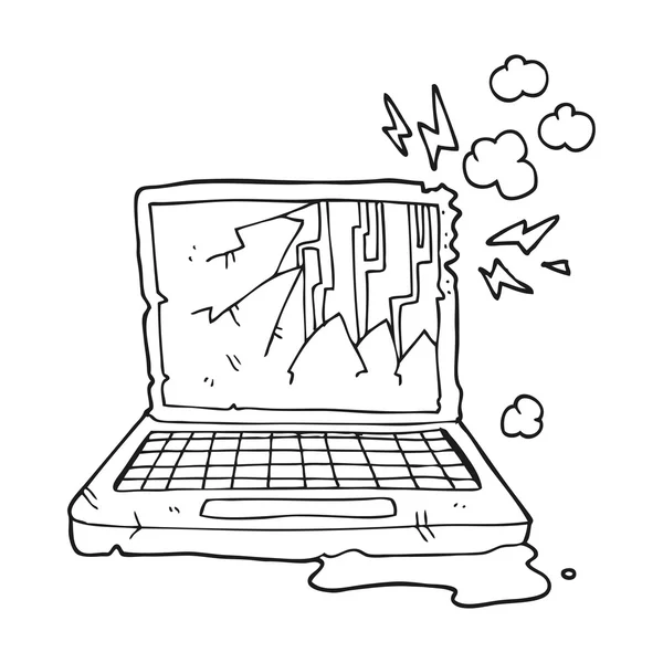 Black and white cartoon broken computer — Stock Vector