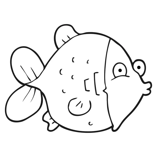 Noir et blanc dessin animé drôle de poisson — Image vectorielle