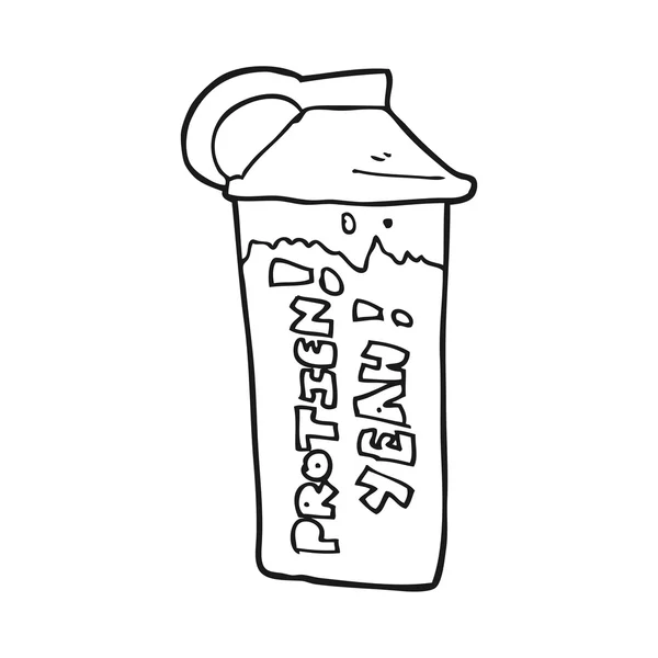 Batido de proteína de dibujos animados en blanco y negro — Vector de stock