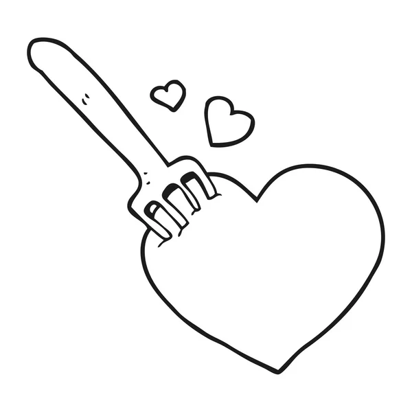 Fourchette dessin animé noir et blanc dans le coeur — Image vectorielle
